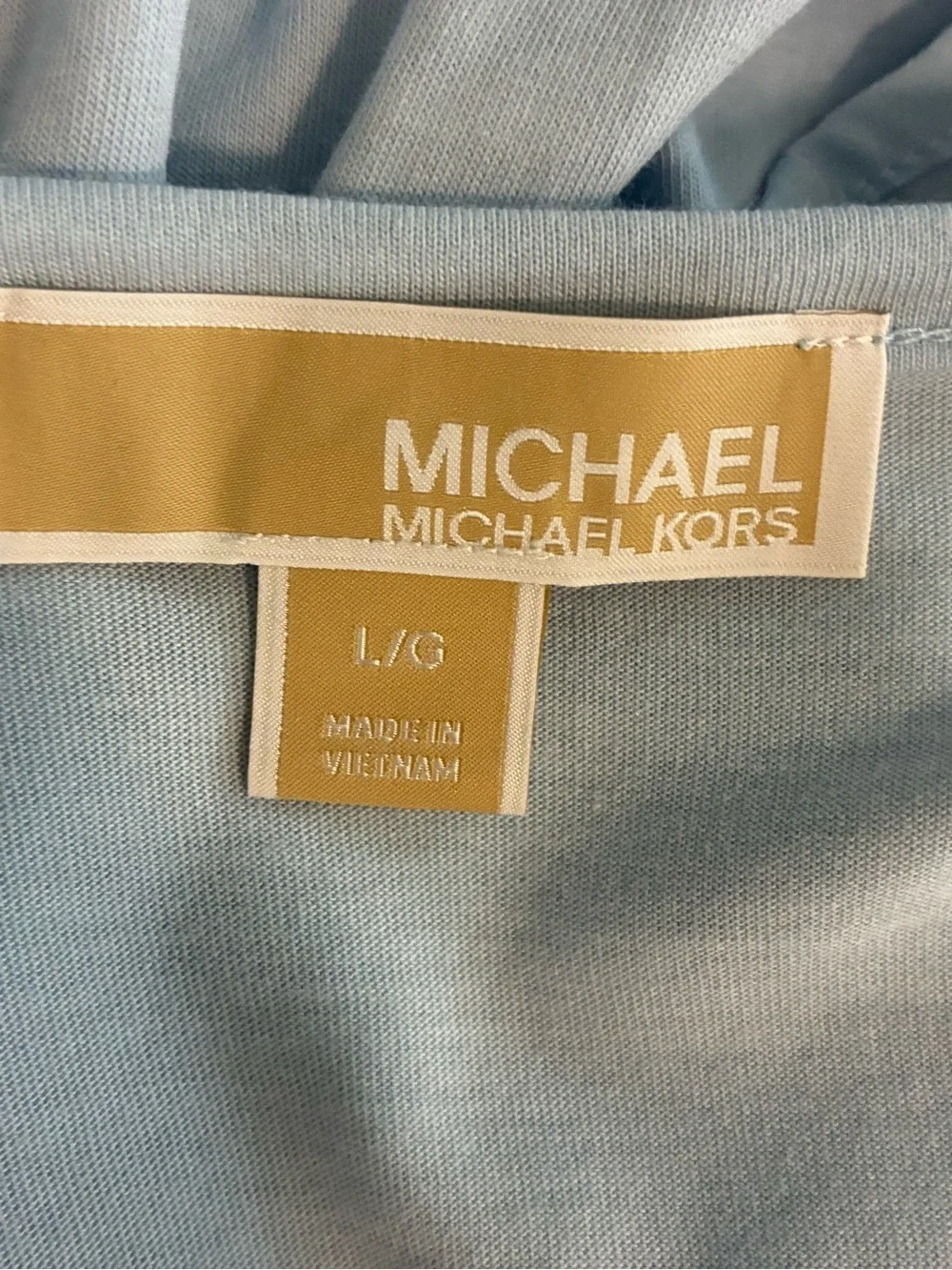 Michael Kors V-Neck Tee Shirt Blouse Beach Coastal Cottagecore Light Blue Large